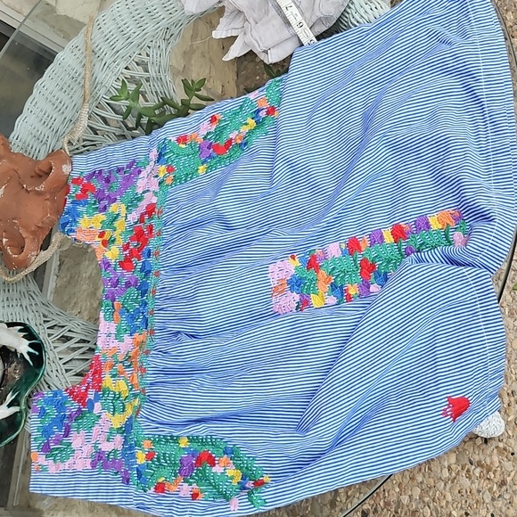 J Marie Ana Maria Cotton Embroidered Stripe Peasant Tunic Blouse Lge - Picture 11 of 11